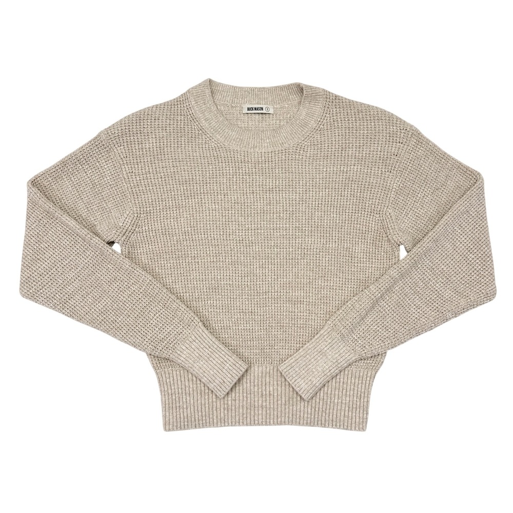 Buck Mason Sweater Womens Size Small Camel Tan Crew Neck Knit Pullover Fisherman